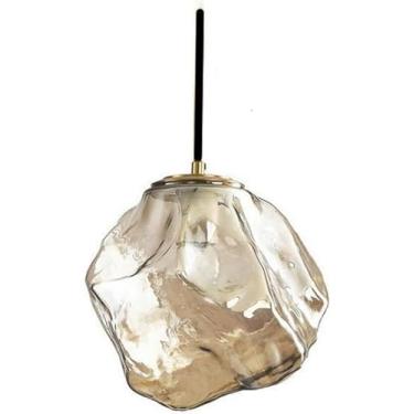 Imagem de Lustre moderno de vidro pendente luminária V-intage industrial teto pendurado lâmpada cozinha ilha gelo âmbar vidro soprado pequeno lustre para quarto sala jantar fazenda, âmbar-20cm