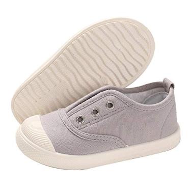 Imagem de E-FAK Tênis infantil de lona para meninos e meninas, sem cadarço, leve, moderno, casual, tênis de corrida (infantil/crianças pequenas/bebês), A/Cinza, 8.5 Toddler