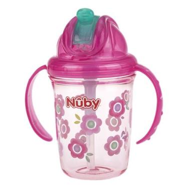 Imagem de Copo infantil com alça e canudo de silicone retrátil tritan 240ml - nu