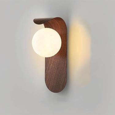 Imagem de Luminária de parede de vidro com textura de nogueira nórdica, luminária de ferro vintage G9, luminária de cabeceira para quarto, sala de estar, decoração interna para sala de estar (nogueira