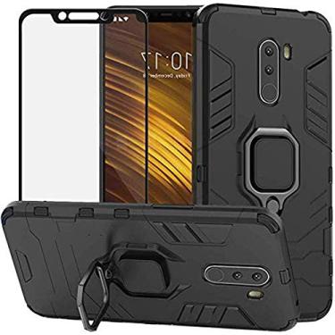 Imagem de DuoLide Capa para Xiaomi Pocophone F1/Poco F1, 2 em 1, armadura híbrida resistente à prova de choque, suporte defensor, camada dupla, amortecedor, capa traseira rígida, protetor de tela de vidro