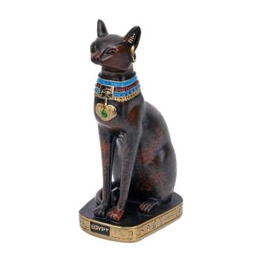 Imagem de predolo Estátua da Deusa Gato Bastet, decoração colecionável para mesa, estatueta de gatinho antiga para mesa, escritório, quarto, armário, decoração de casa, Vermelho, L