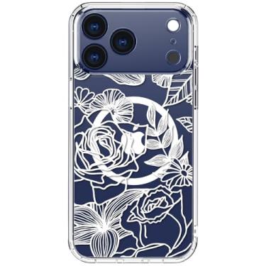 Imagem de ICEDIO Capa para iPhone XX Pro Max com protetor de tela - compatível com carregamento sem fio, proteção aprimorada da câmera, capa transparente com design floral moderno para mulheres - Elegante