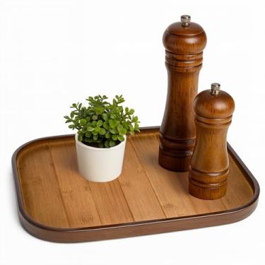 Imagem de Bandeja de servir com alças, bandeja decorativa de madeira de 40 x 28 cm para sala de estar, bandeja de mesa de café moderna, travessas retangulares grandes para decoração de casa, otomano, cama