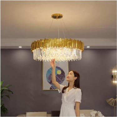 Imagem de Lustre moderno de cristal LED Lustres de teto Iluminação dourada Luminária suspensa de luxo para sala de estar Decoração de hall Lâmpada suspensa Decoração de casa Lâmpada, 72 pendurados Thr
