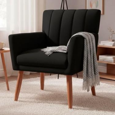 Imagem de Poltrona Sala de Estar Recepção Cadeira Decorativa Suede Confortável Resistente Sarah (Suede preto)