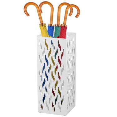 Imagem de Suporte de guarda-chuva de metal, 42 x 16 x 16 cm, suporte de guarda-chuva decorativo independente para entrada de cana, casa, escritório, hotel (branco, quadrado A)