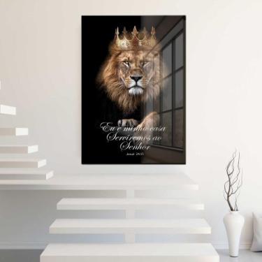 Imagem de Quadro Decorativo com Moldura e Acrilico Cristal Vidro Leão de Judá Ve