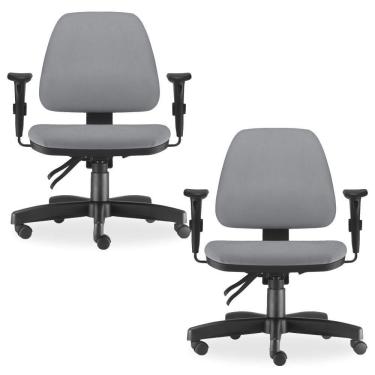 Imagem de Kit 02 Cadeiras de Escritório Giratória Executiva Ergonômica Sky L02 Couro Sintético Cinza - Lyam Decor