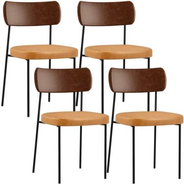Imagem de Kit 04 Cadeira Para Sala De Jantar Melina L02 Couríssimo Whisky Couríssimo Camel - Lyam Decor