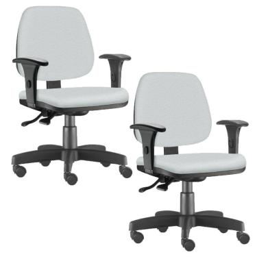 Imagem de Kit 02 Cadeiras Giratória Job L02 Executiva Ergonômica Escritório Couro Sintético Branco - Lyam Decor