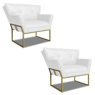 Imagem de Poltrona Sala Industrial Dourado Kit 2 Anitta Sintético PU Branco D03 - D?Rossi