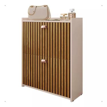 Imagem de Sapateira Organizadora Fechada, Closet 2 Gavetas Basculantes 2 Porta Organizadora 12 Pares Quarto Hall de Entrada Multiuso(Off White/Ripado)