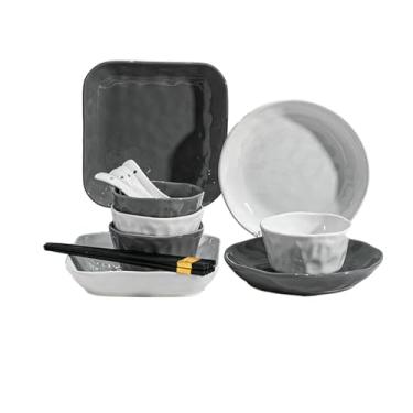 Imagem de Pratos de pano de cerâmica cinza e branco requintados sob o esmalte para uso doméstico - conjunto de 16/quatro pessoas (Fiona Fang)