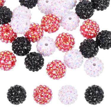 Imagem de PATIKIL Contas de strass de resina de 16 mm para caneta com contas, pacote com 30 bolas de discoteca brilhantes em pedaços redondos de chiclete para chaveiros com contas, branco/preto/vermelho