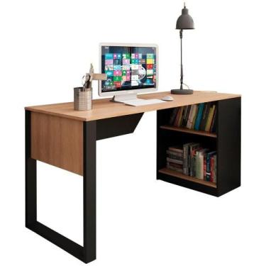 Imagem de Escrivaninha Escritorio 2 Prateleiras Me4182 Amendoa Preto - TECNO MOB