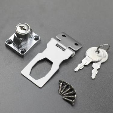 Imagem de Trava de ferrolho com chave, fecho giratório de 6 cm, travas de segurança de aço inoxidável para gaveta, armários, portas, prata