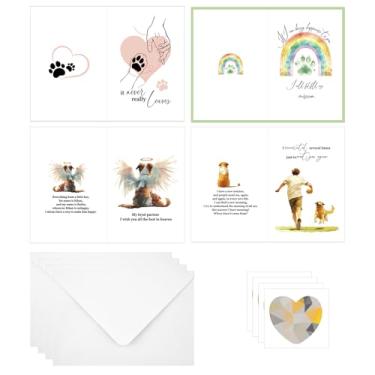Imagem de 20 cartões de simpatia da morte de animais de estimação, 4 cartões de condolências de cachorro estilo garra impressão arco-íris anjo amigo cartão de felicitações estilo luto com envelope, perda de