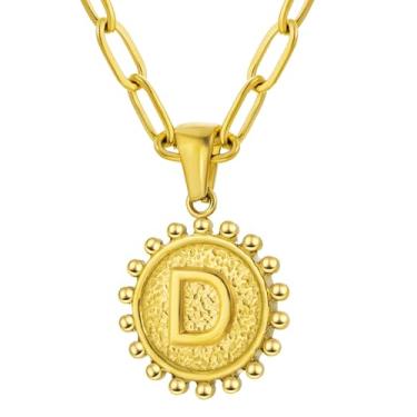 Imagem de Colar personalizado banhado a ouro com inicial A-Z elegante pingente de alfabeto joia presente para formatura, F, Aço inoxidável, Sem Pedra Preciosa