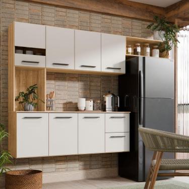 Imagem de Armário De Cozinha Completo Suspenso Com 7 Portas E 2 Gavetas Cor Freijó Off