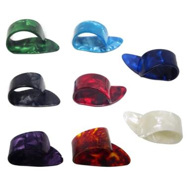 Imagem de 8 palhetas de polegar de guitarra palhetas planas com caixa para banjo ou ukulele, 8 cores