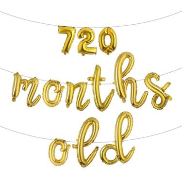Imagem de Banner de balão multicolorido com glitter de 720 meses - Decorações engraçadas de aniversário de 60 anos e festas de aniversário (ouro G)