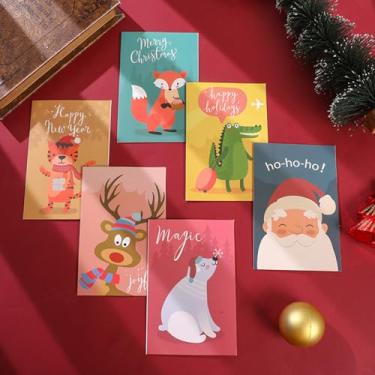Imagem de Pacote com 6 cartões comemorativos de Feliz Natal com envelope design fofo tamanho pequeno padrão 6