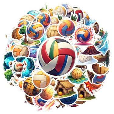 Imagem de 50 peças de adesivos divertidos divertidos e divertidos de vôlei, adesivos de PVC redondo para notebook, bagagem, celular, copo, mala, telefone, bagagem, laptop, guitarra, carro, brinquedos, 50 peças