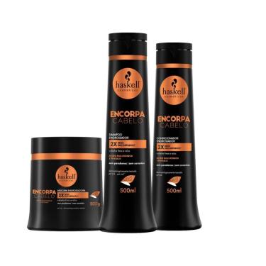 Imagem de Kit Shampoo Condicionador E Máscara Engrossador Encorpa Cabelo Haskell 500ml