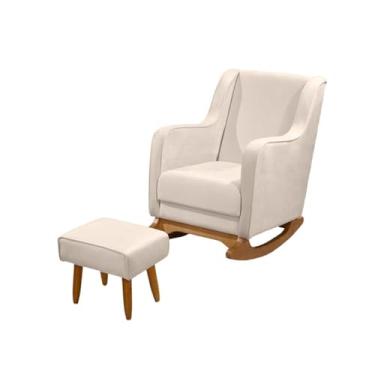 Imagem de Poltrona de Amamentação com Balanço com Puff Aquila Linho Ds Home (Veludo Off White)