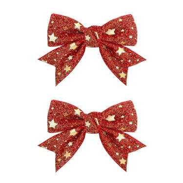 Imagem de YanJie 2 peças de grampos de cabelo de Natal para meninas, acessórios de cabelo para meninas, roupas de Natal para meninas, crianças, adolescentes, mulheres, laços vermelhos com estrelas brilhantes