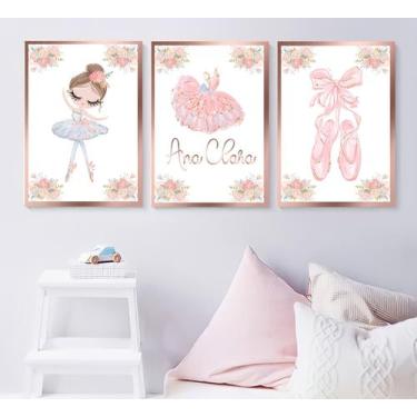 Imagem de 3 Quadros Decorativos Infantil Personalizado Menina  Vários Temas  Qua