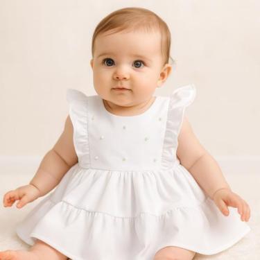 Imagem de Vestido Bebê Menina Branco com Pérolas Para Festas Ano Novo Revéillon 