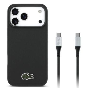 Imagem de KIT Capa iPhone 17 Pro e Cabo USB-C Lacoste, Preta - IPLACE