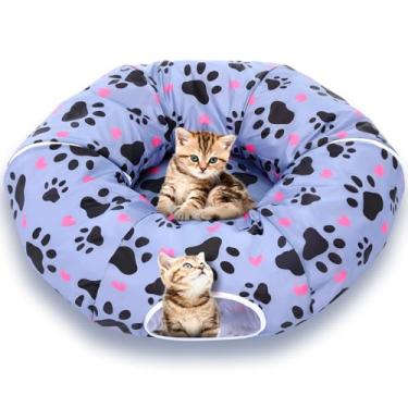 Imagem de SilTriangle Cama de túnel grande para gatos multifuncionais para ambientes internos e design de garra de donut com bolas penduradas para gatos pequenos, médios e grandes, gatinhos, coelhos, filhotes