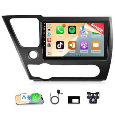 Imagem de Naifay Rádio automotivo 4+64G Android 12 para Honda Civic 2013-2017, tela sensível ao toque IPS de 9 polegadas estéreo com câmera Carplay Android Auto Bluetooth FM GPS WiFi SWC + microfone Can Bus