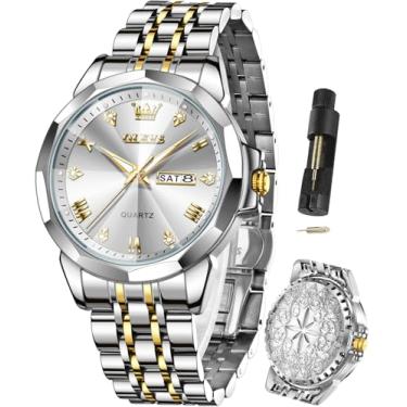 Imagem de OLEVS Relógios masculinos com diamante para negócios, analógico, quartzo, aço inoxidável, à prova d'água, luminoso, data, perfume, relógio de pulso luxuoso, moderno, 9931X-branco, 9931X-white, relógio