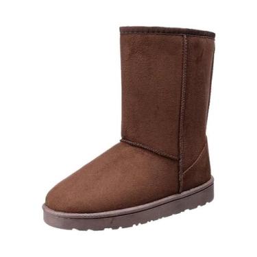 Imagem de Botas de Neve Femininas de Veludo - Cano Médio, Bico Redondo e Sola Gr