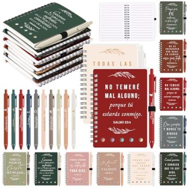 Imagem de Kosiz 40 peças / 20 conjuntos de presentes cristãos espanhóis a granel para mulheres e homens, regalos cristianos en espanhol, blocos de notas religiosos, canetas bíblicas para igreja de Natal, pastor