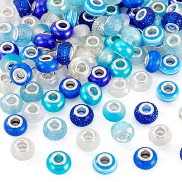 Imagem de Spritewelry Miçangas europeias de resina para fabricação de joias 14 mm contas de orifício grande 120 peças 5 mm furo azul Rondelle espaçador para artesanato DIY pulseira colar brinco