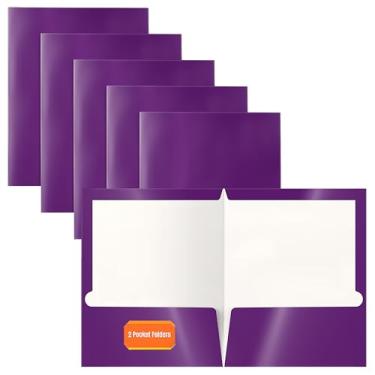 Imagem de Pasta de papel roxo laminada brilhante com 2 bolsos, tamanho A4, da Better Office Products, caixa com 25 pastas roxas