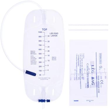 Imagem de Pacote com 10 sacos de drenagem urinária de 1000 ml/cc, bolsa de perna para cateter, válvula antirrefluxo, drenagem fácil, tiras elásticas de tecido ajustáveis, pacote individual
