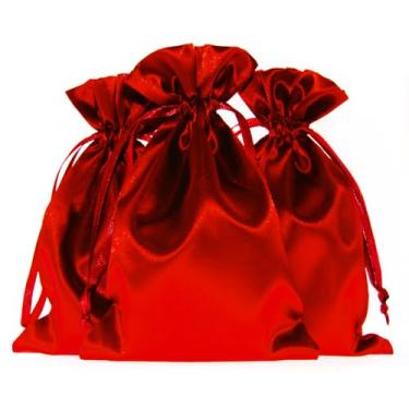 Imagem de Knitial Sacos de presente de cetim vermelho rubi 10 cm x 15 cm, joias, lembrancinhas de casamento, chá de bebê, Natal, 50 unidades