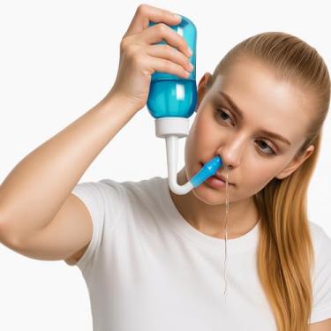Imagem de Higienizador Ducha Nasal 300ml Lavador Portátil Azul – Limpeza Nasal para Sinusite, Rinite e Congestão com Bicos Adulto e Infanti