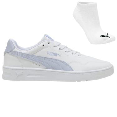 Imagem de Kit Tênis Puma Court Lally e Meia, 39, Branco, Azul, Feminino