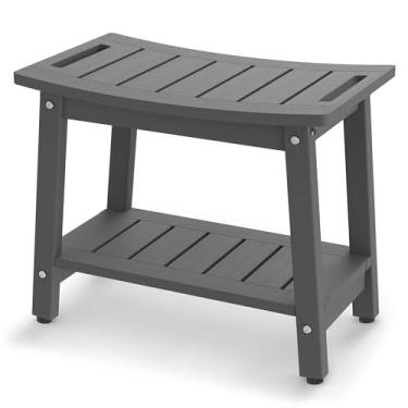 Imagem de BEKVEM Banco de chuveiro para chuveiro interno - banco de chuveiro HDPE cinza à prova d'água - cadeira de banheiro de spa com alça, prateleira de armazenamento, pés ajustáveis - interior/externo