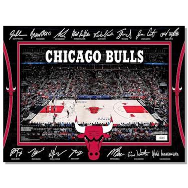 Imagem de BILVAZOG Pôster de basquete Bulls para fãs de festa de aniversário infantil Gitfs-2025 Cartazes de quadra de assinatura - Impressão em tela para decoração de quarto de menino