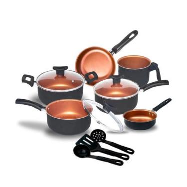 Imagem de Jogo de Panelas Antiaderente 9 Peças com Tampas de Vidro e Utensílios 