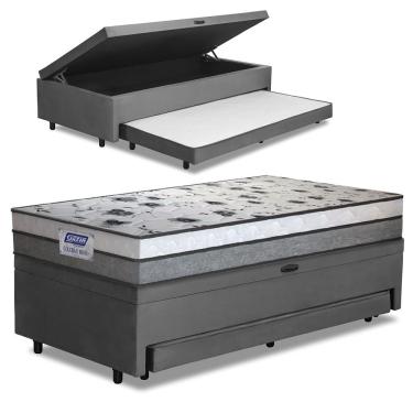 Imagem de Cama Bibox Baú Com Colchão Fort Solteiro E Cama Auxiliar Conjugada 88x188x67cm Bela Cinza/branco