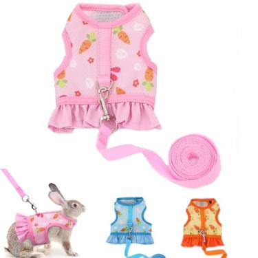 Imagem de Conjunto de arnês e coleira de coelho, colete de coelho, roupas de porquinho-da-índia, furão, ratos, hamster, malha macia, estampa de cenoura fofa para chinchila, animais pequenos, animais de